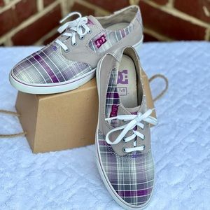 Women’s DC Shoes Purple & Gray Plaid Skateboard Sneakers